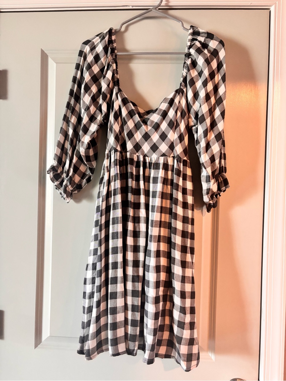 Pink Lily Gray and White Gingham Dress